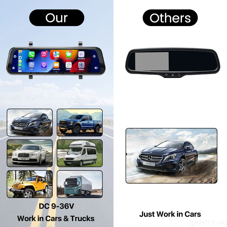 9.66&quot; Touch Screen Car Dual Lens DVR Wireless Carplay Android Auto Screen Dash Cam GPS Navigator with 32GB TF Card