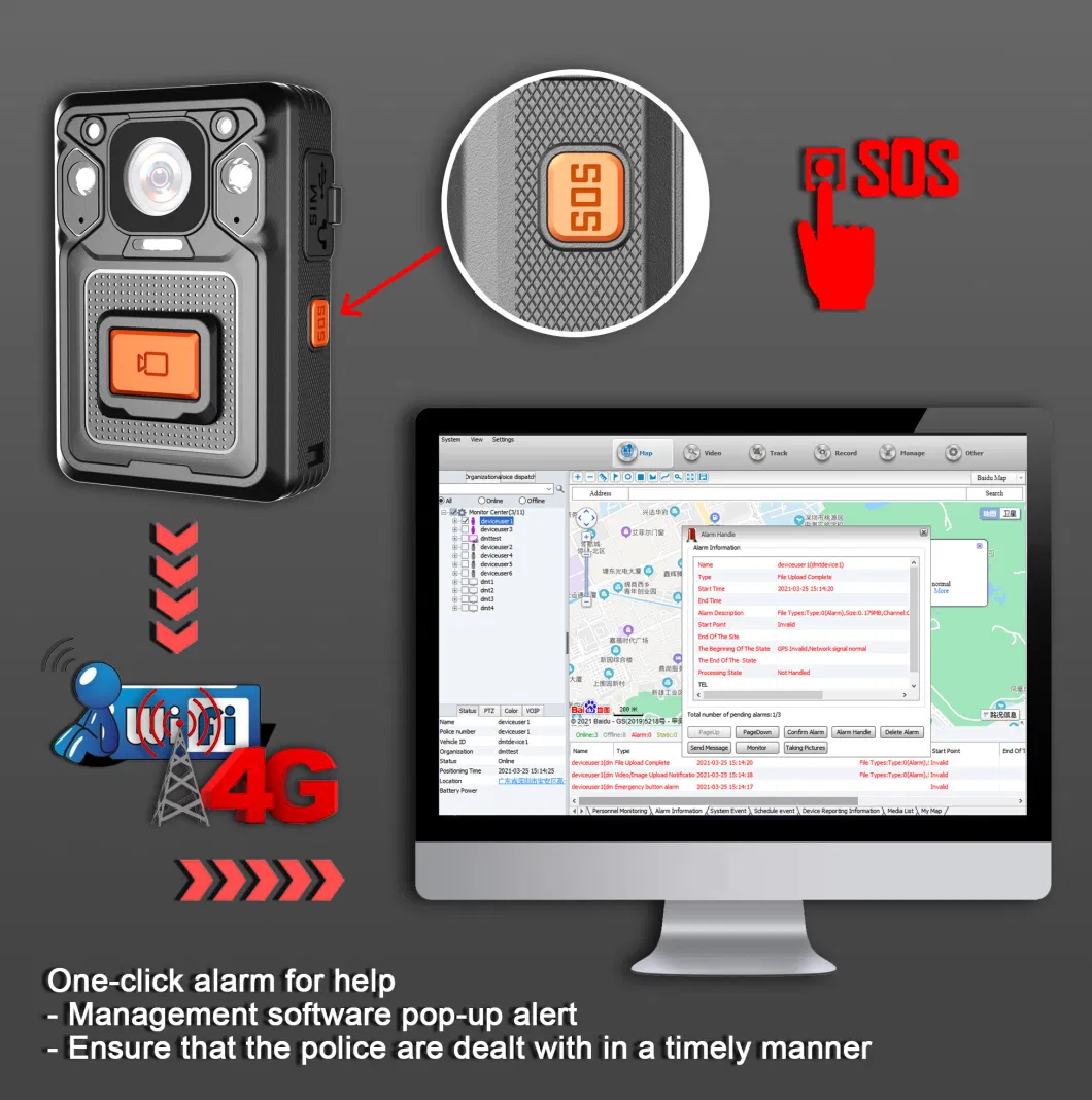 Ambarella Solution 4G Live Stream GPS Track Replay Body Worn Camera
