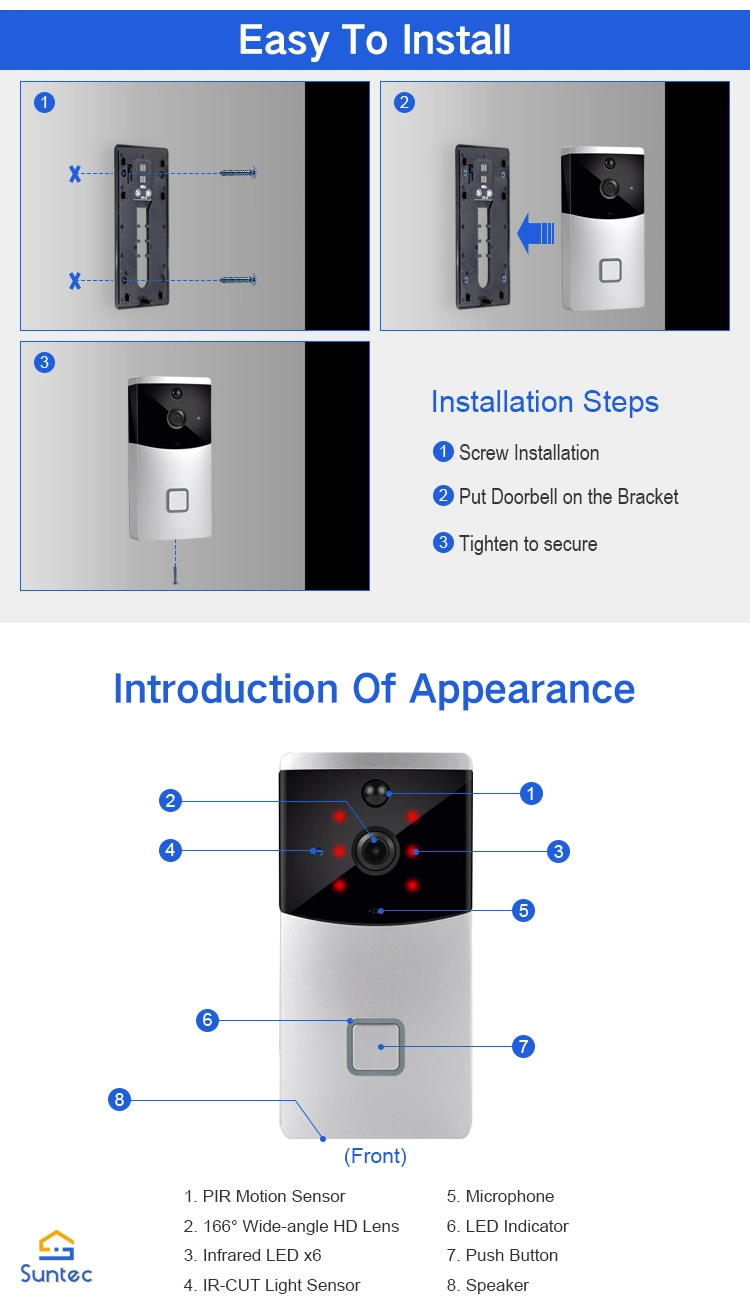 Ios/Androidall Mounted Door Eye Camera Automatic Smart WiFi Wireless Video Doorbell