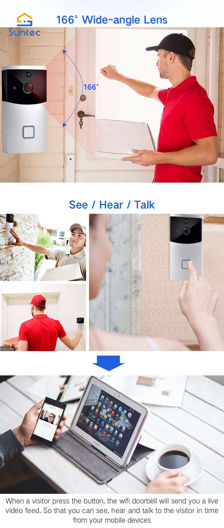 Ios/Androidall Mounted Door Eye Camera Automatic Smart WiFi Wireless Video Doorbell